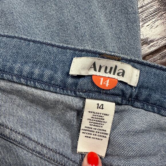 Arula (Altar’d State) Flared leg raw hem distressed denim jeans size 14 - Picture 8 of 8